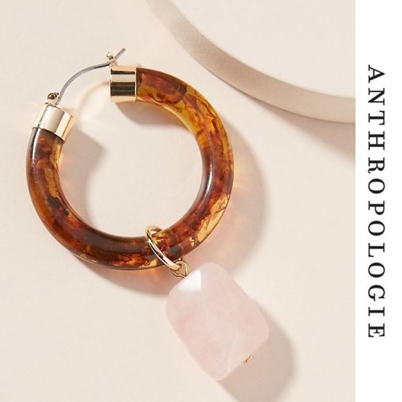 Anthropologie Jewelry - Anthro NWT Tortoise Shell & Rose Quartz Hoops